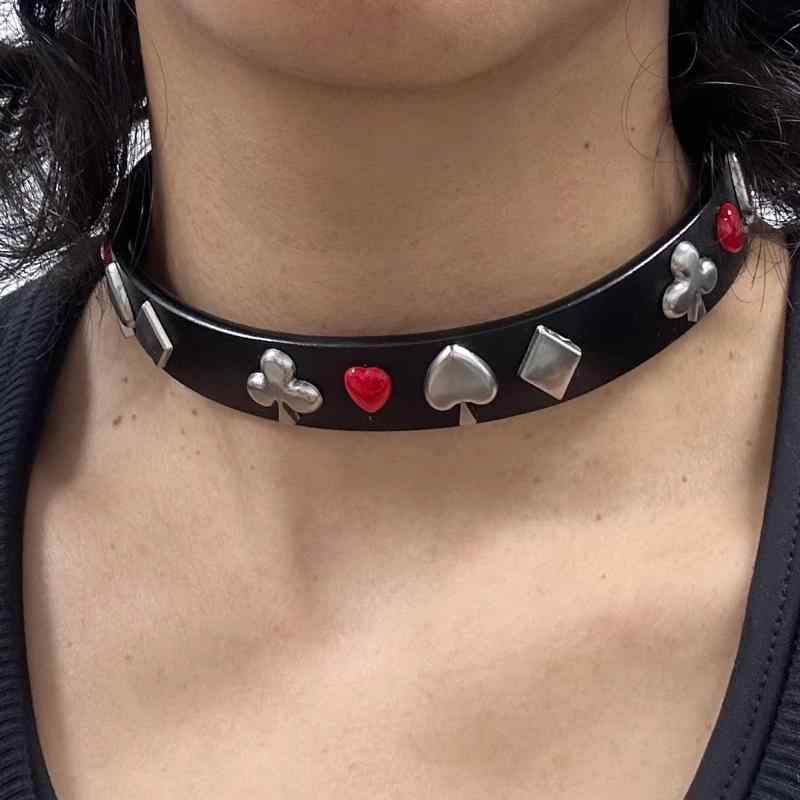 チョーカー メンズ レディース レトロ パンク ポーカー モチーフ 金属 ブラック スタイリッシュ