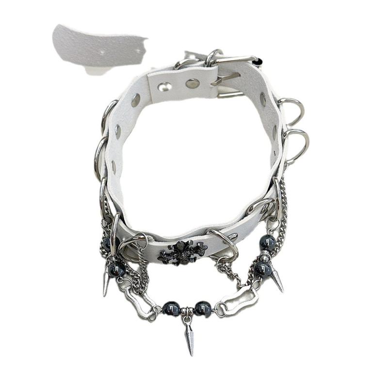 チョーカー レディース おしゃれ ゴシック パンク 白 フェイクレザー チェーン装飾 個性的 首飾り ネックレス