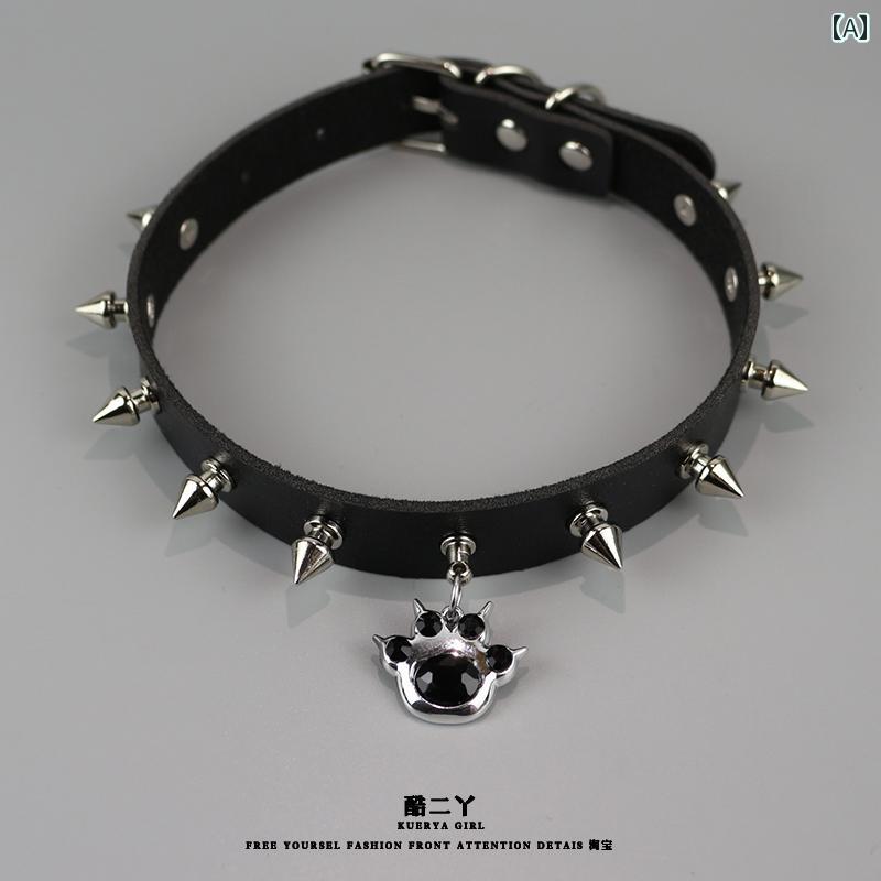 チョーカー レディース おしゃれ スパイク 猫の手 リベット パンク 暗黒系 小型犬 首輪 サブカル クール