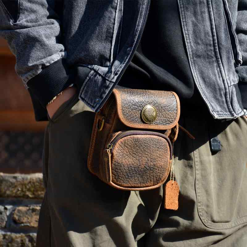 ショルダーバッグ メンズ 牛革 ヴィンテージ風 スクエア型 多機能 ウエストバッグ ベルト通し フォンポ..