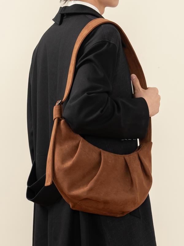 ショルダーバッグ 半片花弁 立体 ドレープ 牛角 フェイクスエード 斜め掛け カジュアル クロワッサン オフショルダー 巾着風