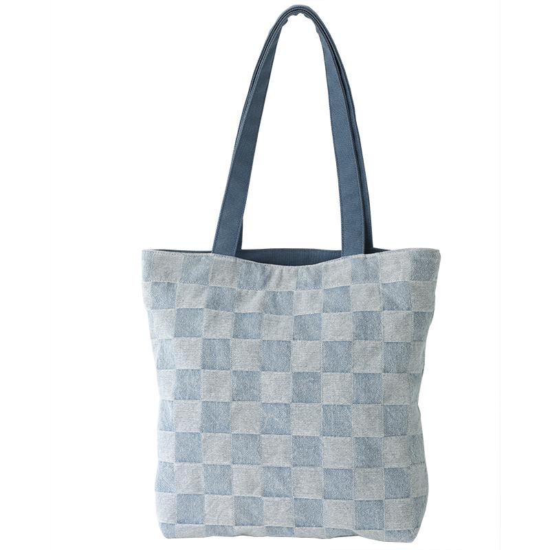 トートバッグ チェック柄 デニム 通勤 秋冬 ショルダー 大容量 レディース おしゃれ シンプル カジュアル(4)