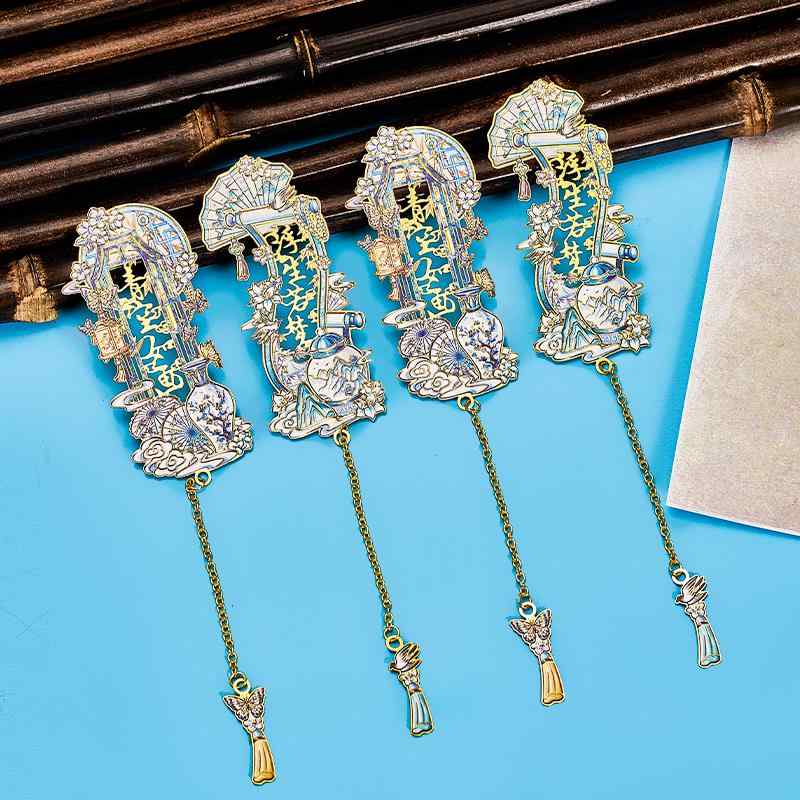 しおり 金属 おしゃれ レトロ 花 蝶 漢字 扇子 チャイナ風 ブックマーク ギフト お土産 透け 学生 贈り物 女の子 誕生日 卒業 お祝い おうち時間 読書...