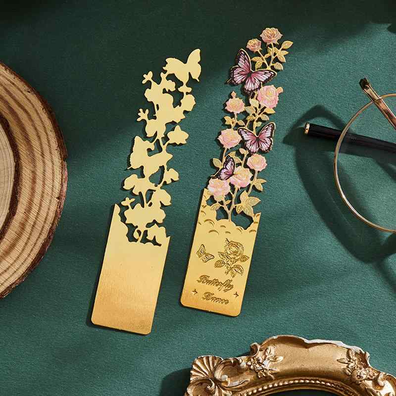 しおり 金属 おしゃれ 透け ブックマーク レトロ 花 蝶 油絵 アート 英字 お土産 学生 先生 卒業 お祝..