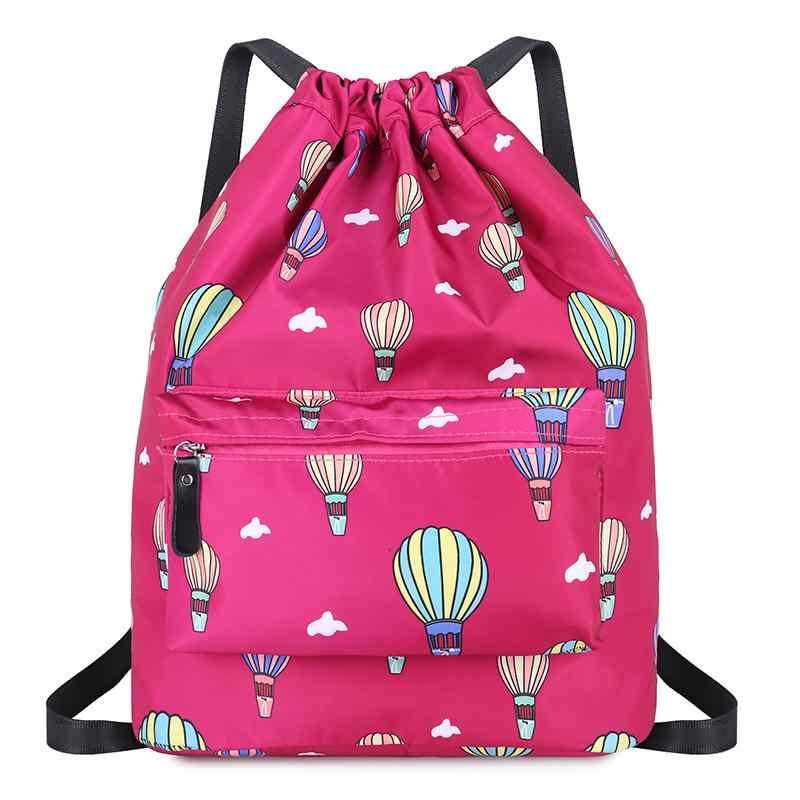 リュック おしゃれ カジュアル レディース メンズ 巾着型 大容量 防水 軽量 スポーツ ジム 旅行 バックパック 熱気球柄 ピンク(4.0)