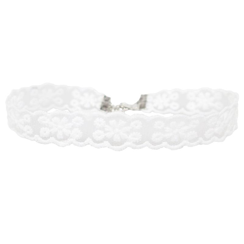 チョーカー レディース おしゃれ 白 レース 刺繍 花柄 フリル風 春夏 フェミニン ショート シンプル 可..
