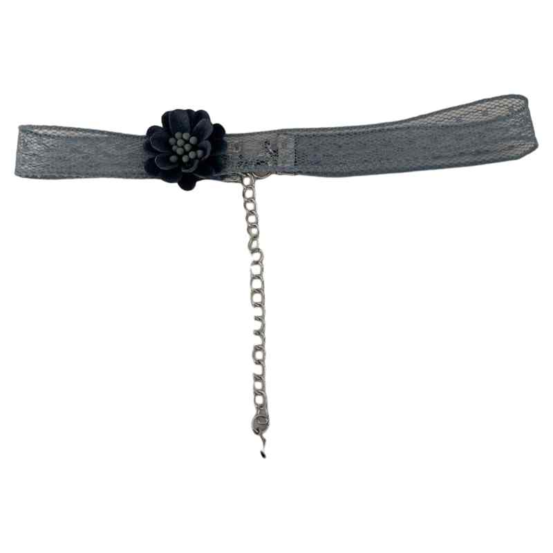 チョーカー レディース おしゃれ 春夏 灰ブルー 花柄 リボン ネックバンド 首元 アクセサリー 清楚 かわいい 透け感 ひも