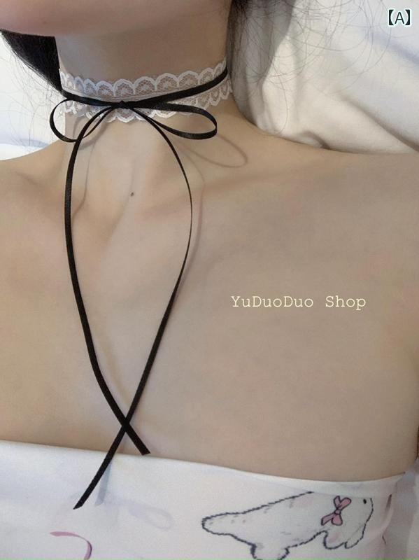 チョーカー レディース おしゃれ レース リボン 細め ネックレス 春夏 韓国 重ね着風 フェミニン コーデアクセ