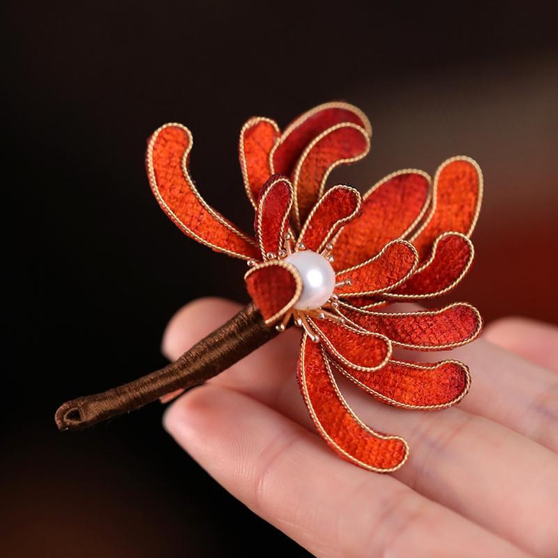 ブローチ レディース おしゃれ フォーマル 菊花 小ぶり 上品 秋冬 和風 中国風 ヴィンテージ風 個性的 大人 コーディネート アクセサリー