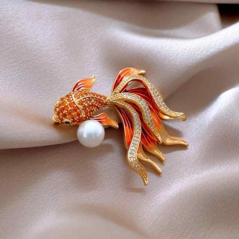 ブローチ レディース おしゃれ フォーマル 中国風 中国風 パール 錦鯉 装飾 ラグジュアリー アクセサリー ジュエリー スーツ コート 華やか 小物 個性的(4)