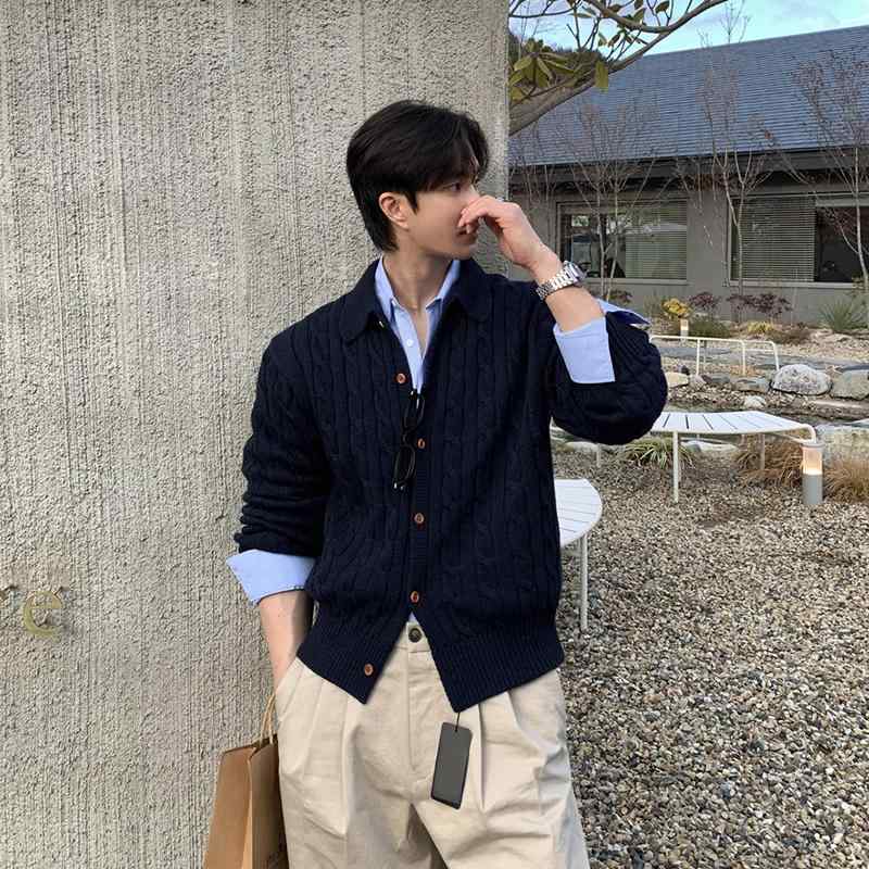 カーディガン メンズ カジュアル おしゃれ 羽織り 前開き 秋冬 ケーブル編み ニット ツイスト柄 ゆったり 韓国 上品 シンプル 長袖