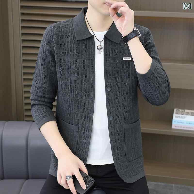 カーディガン メンズ カジュアル おしゃれ 羽織り 前開き 韓国 ニット 開襟 シンプル 春秋 長袖 紳士服..