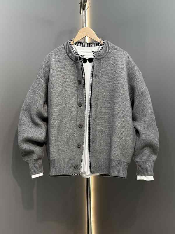 カーディガン メンズ カジュアル おしゃれ 羽織り 前開き 秋 ピンストライプ 重ね着風 ニット ゆったり..