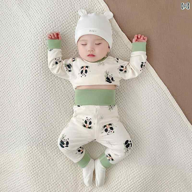 パジャマ ベビー 長袖 秋冬 かわいい パンダ柄 綿 暖かい 腹巻き 上下セット 柔らかい 着心地 快適 睡..