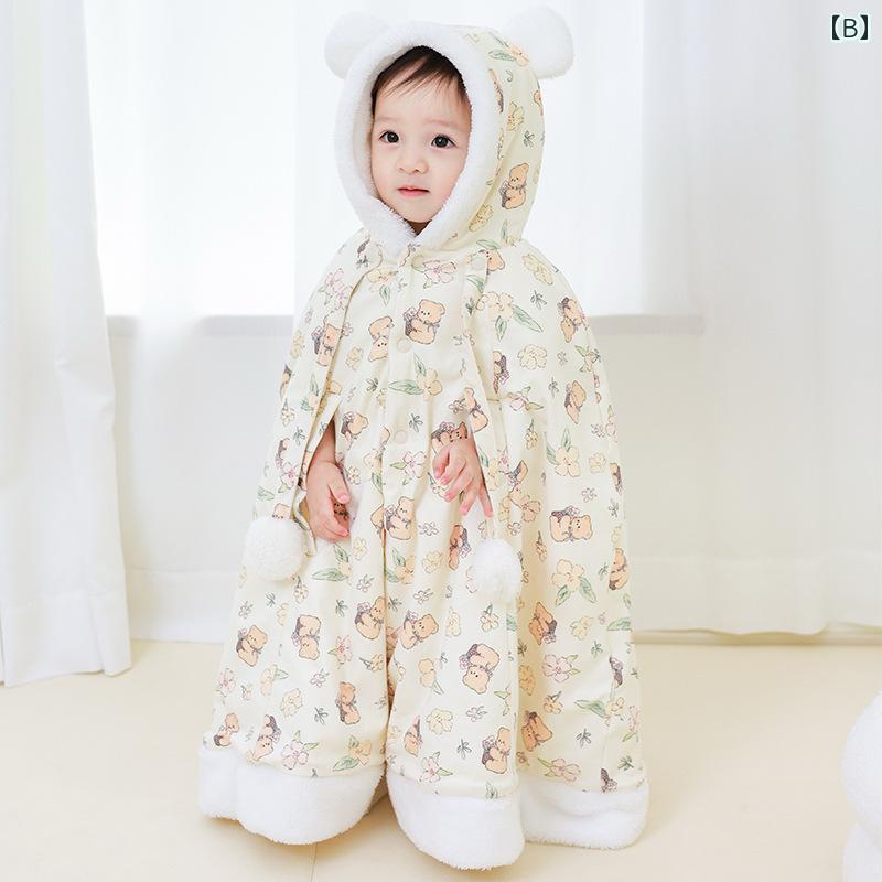 ポンチョ ベビー 赤ちゃん お出かけ 防寒 暖かい かわいい 秋冬 防風 ケープ 厚手 子供 ビッグシルエット 伸縮 袖 ふわふわ フード
