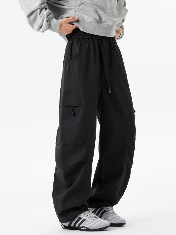 カーゴパンツ メンズ おしゃれ カジュアル 長ズボン ワイドパンツ ストレート ゆったり アメリカン ヴィンテージ風 春秋 ブラック シンプル