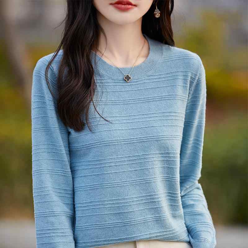 Long-Sleeved Knit - ニット レディース きれいめ 大人 オフィス おしゃれ ラウンドネック 薄手 軽い ゆったり 体型カバー ソフト スタイリッシュ シンプル 秋冬 春 ベーシック トップス