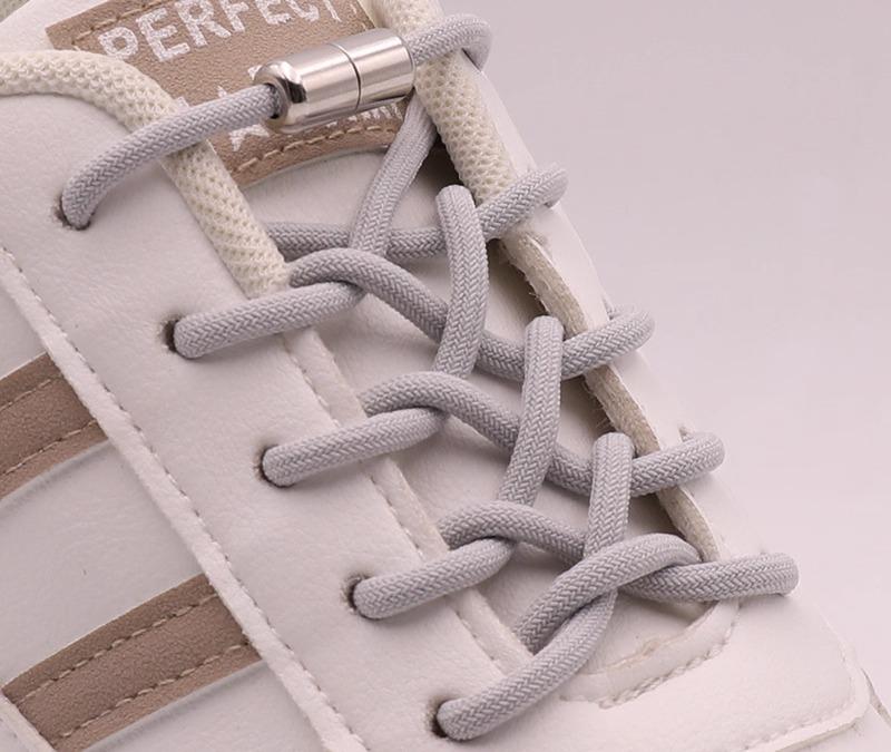 靴紐 ゴム 結ばない スニーカー 男女兼用 子供 丸型 合金 カプセルロック ストレッチ 耐摩耗 着脱しやすい スポーツ シンプル 無地 黒 白 グレー