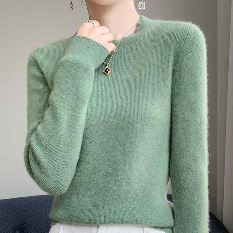樂天商城 - ニット レディース きれいめ 大人 オフィス おしゃれ 長袖 春秋冬 花柄レース ラウンドネック ミルク色 ソフト 柔らかい 伸縮 シンプル スリムフィット トップス カジュアル