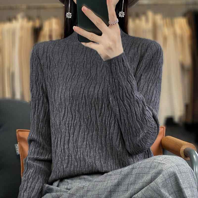 Long-Sleeved Knit - ニット レディース きれいめ 大人 オフィス おしゃれ 秋冬 ハイネック 長袖 プルオーバー ゆったり シンプル 上品 柔らかい