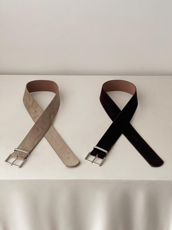 ベルト レディース おしゃれ レトロ 秋冬 スエード 幅広 ウエストマーク PU 合金 バックル カーキ 茶色..