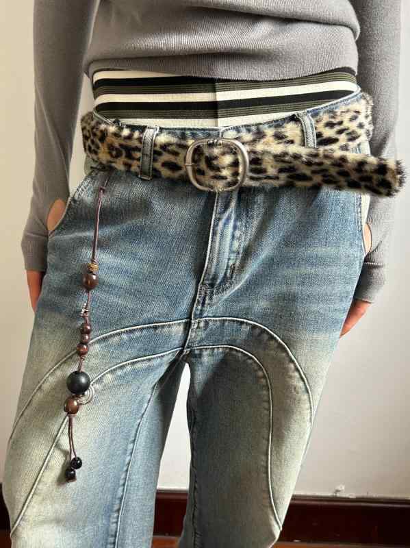 ベルト レディース ファー ヒョウ柄 グラデーション アクセサリー アクリル ポリエステル フリース PU メンズ ふわふわ カジュアル おしゃれ おでかけ 普段使い