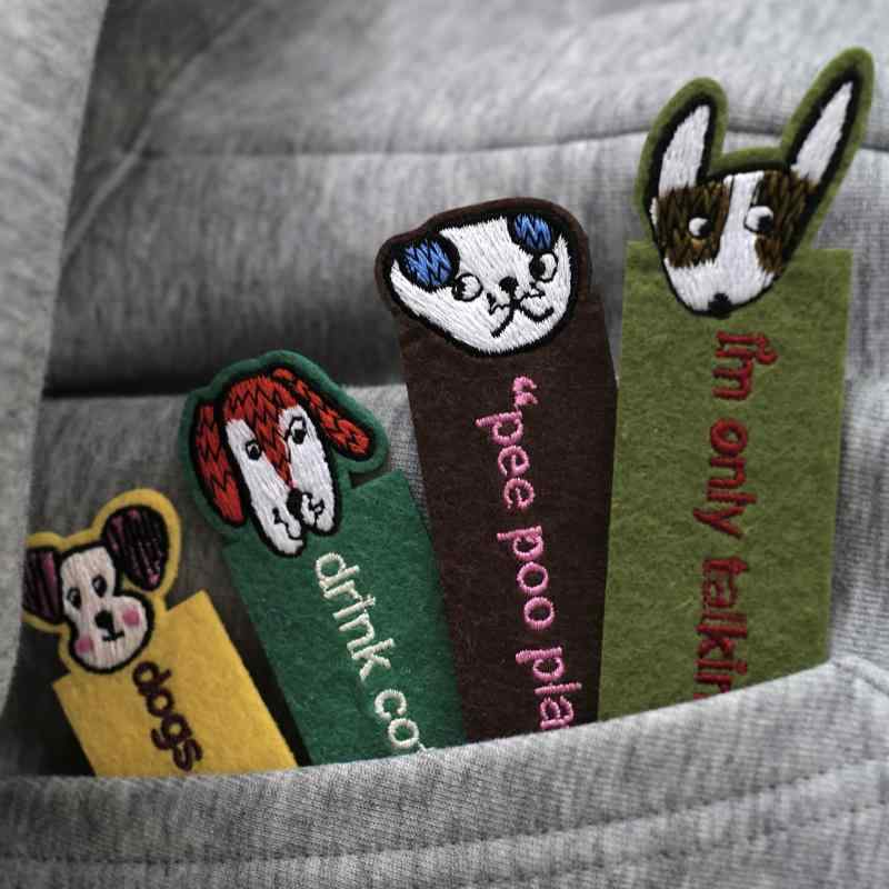 しおり かわいい ブックマーク 刺繍 母の日 誕生日 ギフト 本 手描き風 イラスト 子犬 カラフル ウール フェルト 英字 メッセージ セット 緑 黄色 茶