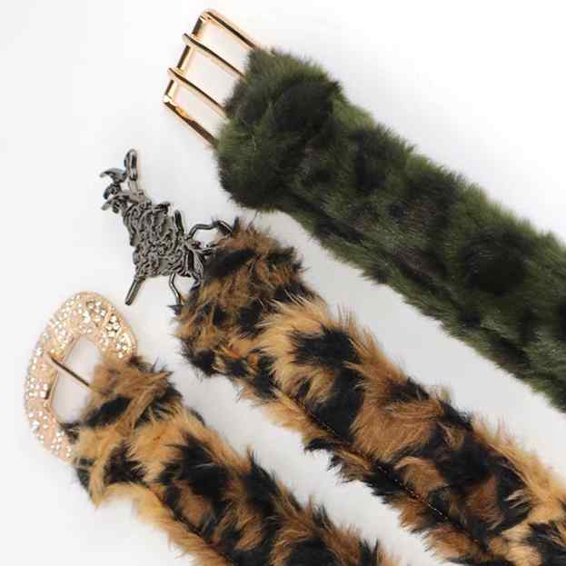 ベルト レディース ファー ヒョウ柄 幅広 軽量 快適 厚手 茶色 緑 レザー バックル 合金 柔らかい メンズ ふわふわ 耐久性 ラインストーン カジュアル おしゃれ おでかけ 普段使い