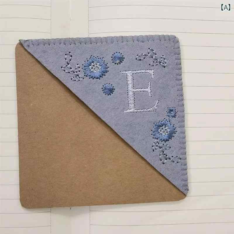 ブックマーク しおり おしゃれ 刺繍 母の日 誕生日 ギフト チャイナ風 本 コーナー 装飾 フェルト ステッチ 花柄 グレー カーキ ベージュ アルファベット