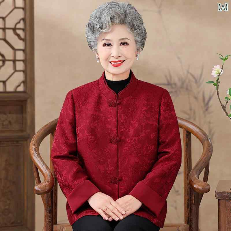 ジャケット レディース おしゃれ シニア 婦人服 60代 春秋 赤 唐装 中国風 中国風 チャイナ風 結婚式 パーティー 上品 長袖 スタンドカラー 伝統柄 frontop-13138566 フロントップ楽天市場店 サンプル画像2