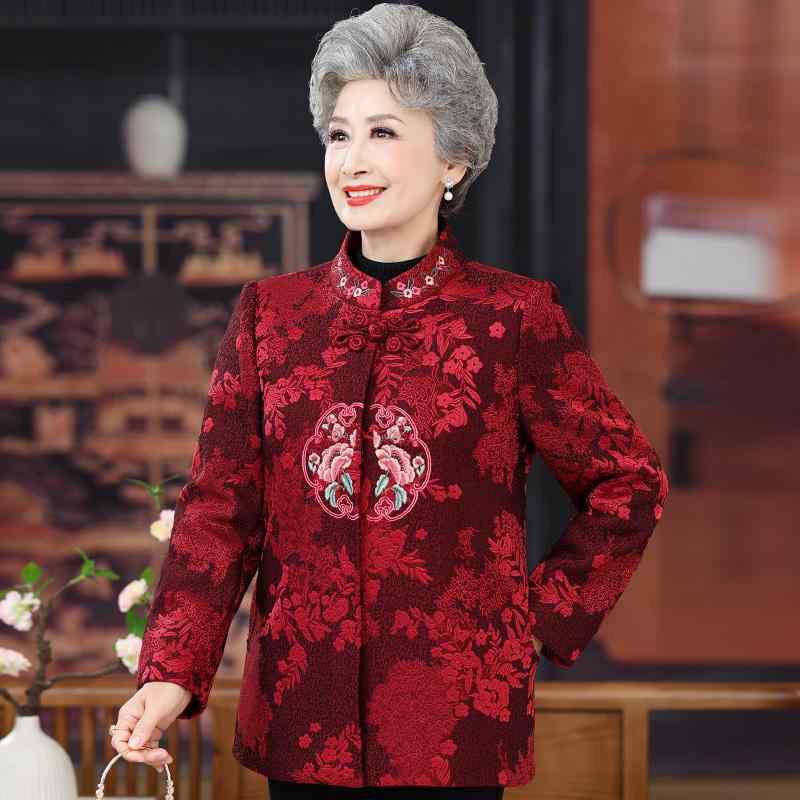 ジャケット レディース おしゃれ シニア 婦人服 60代 ミセス 秋 唐装 中国風 中国風 中華風 華やか 花柄 結婚式 パーティー 長袖 アウ..