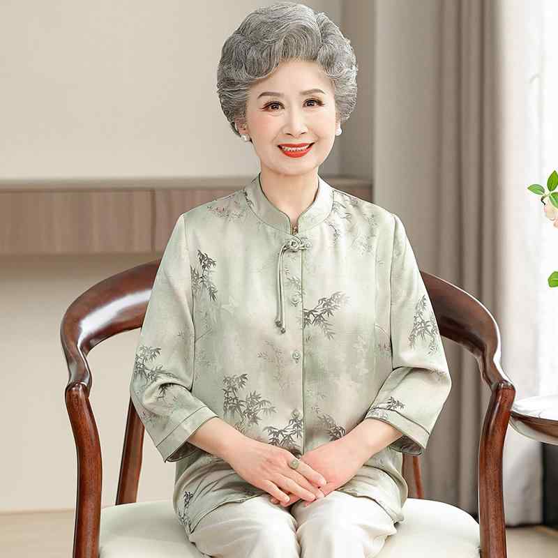 シャツ レディース おしゃれ シニア 婦人服 60代 春夏 七分袖 花柄 唐装 中国風 中国風 中華風 母親 プレゼント 上品