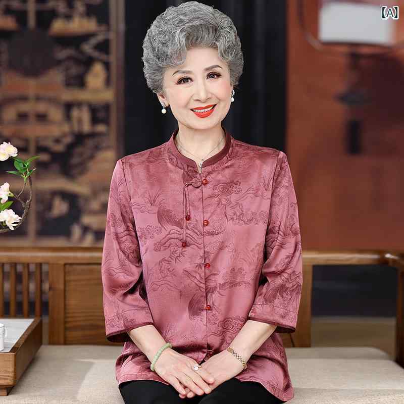 シャツ レディース おしゃれ シニア 婦人服 60代 七分袖 ピンク 中華風 結婚式 ミセス 上品 唐装 中国風 中国風 夏 前開き frontop-13138829 フロントップ楽天市場店 サンプル画像2