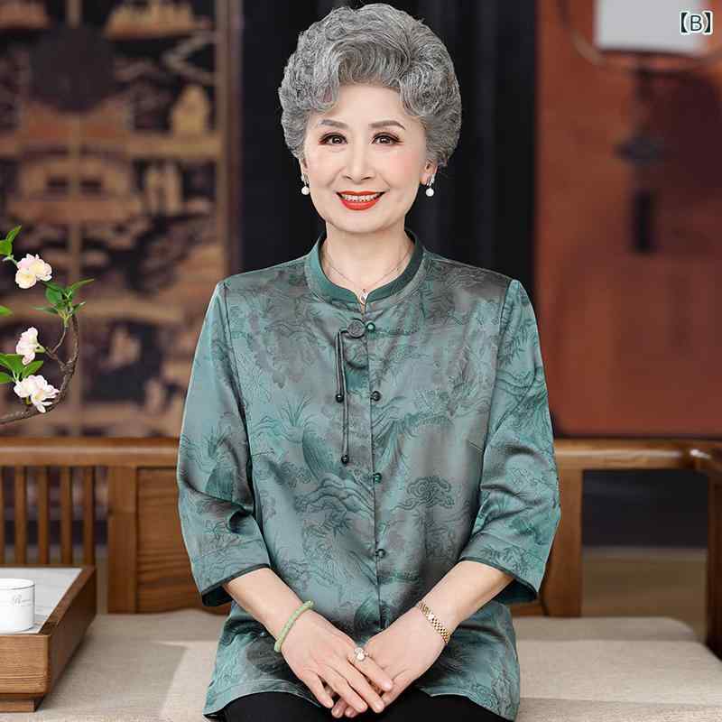 シャツ レディース おしゃれ シニア 婦人服 60代 七分袖 ピンク 中華風 結婚式 ミセス 上品 唐装 中国風 中国風 夏 前開き frontop-13138829 フロントップ楽天市場店 サンプル画像3