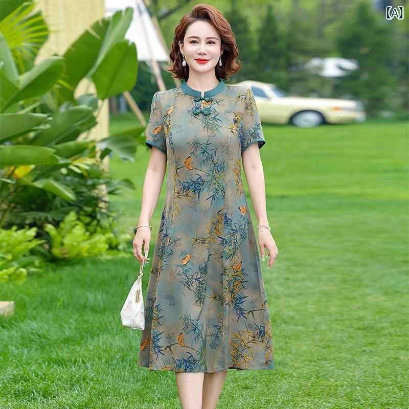 ワンピース レディース おしゃれ シニア 婦人服 60代 チャイナ風 チャイナ風 ミモレ丈 半袖 総柄 涼しい 快適 夏 上品 エレガント frontop-13138798 フロントップ楽天市場店 サンプル画像2