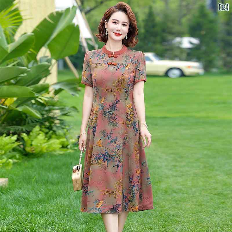 ワンピース レディース おしゃれ シニア 婦人服 60代 チャイナ風 チャイナ風 ミモレ丈 半袖 総柄 涼しい 快適 夏 上品 エレガント frontop-13138798 フロントップ楽天市場店 サンプル画像3