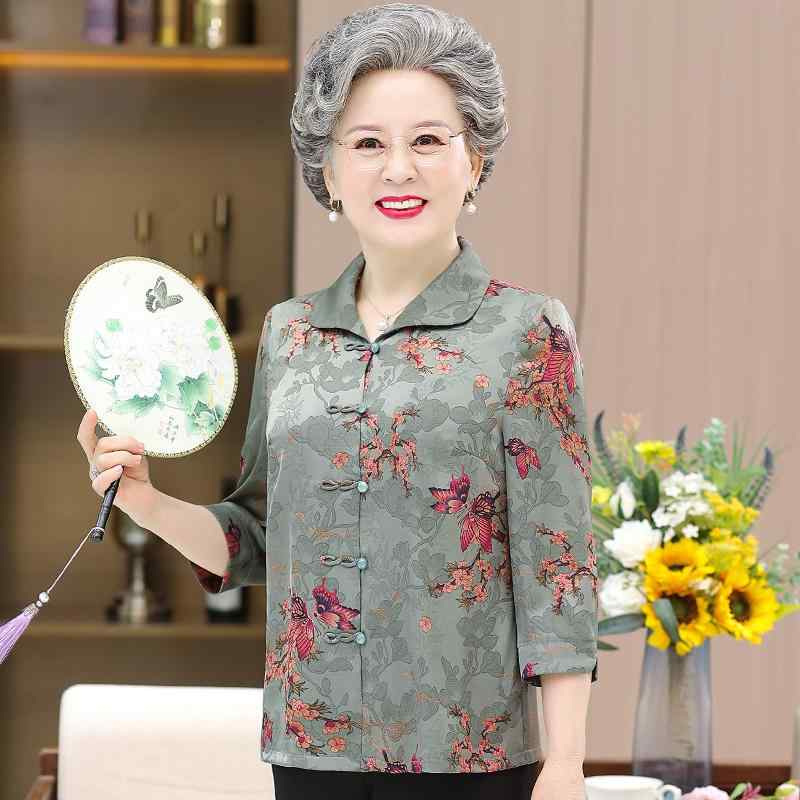 シャツ レディース おしゃれ シニア 婦人服 60代 大きいサイズ 花柄 七分袖 上品 母 夏 トップス 通気性