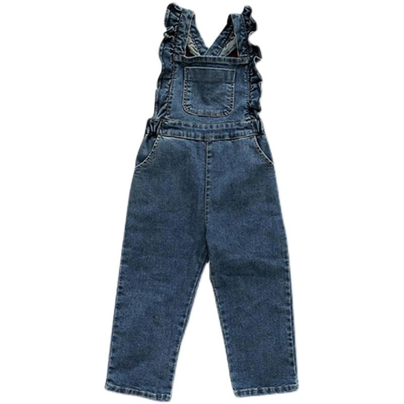 サロペット 女の子 キッズ 子供 かわいい 長ズボン カジュアル デニム 韓国 フリル 春 ガーリー オール..