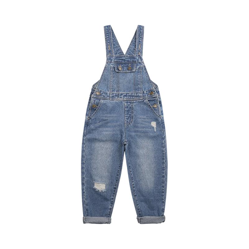 サロペットパンツ キッズ 子供 春秋 デニム Y字型 破れ加工 ダメージ ダメージ おしゃれ