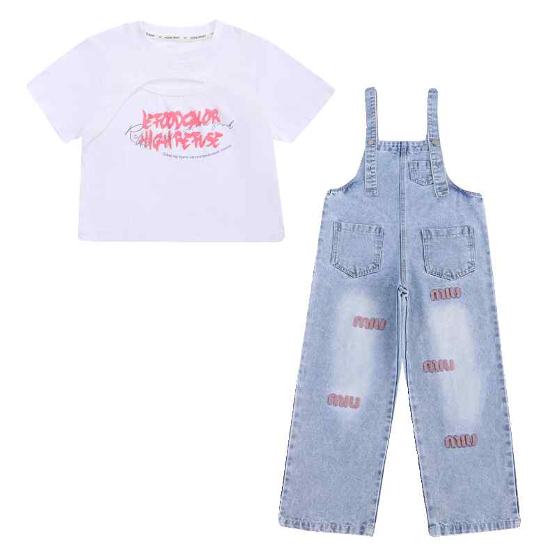 - スタイル: カジュアル - ウエスト: ハイウエスト - 裏起毛: なし - パンツ丈: ロング - 素材: デニム - ウエスト仕様: ウエストゴム - 厚さ: 薄手 - 開閉: 開襠なし - パンツタイプ: サロペット - 性別: レディース - 機能: 通気性が良い - カラー: ブルー（サロペット単品）.ブラック（トップス単品）.ホワイト（トップス単品）.ブラックセット（トップス＋サロペット2点セット）.ホワイトセット（トップス＋サロペット2点セット）