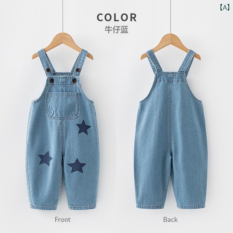 フロントップ楽天市場店のサロペット 女の子 キッズ 子供 かわいい カジュアル ベビー 春秋 星柄 デニム ゆったり おしゃれ 幼児｜アングル2