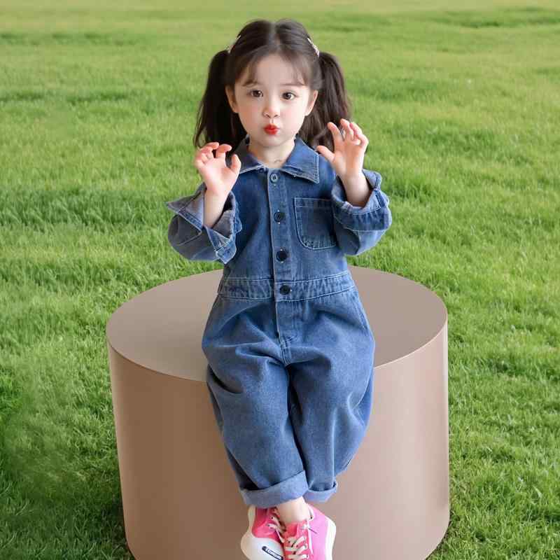 ジャンプスーツ 女の子 キッズ 子供 かわいい カジュアル デニム 長袖 春秋 韓国 ...