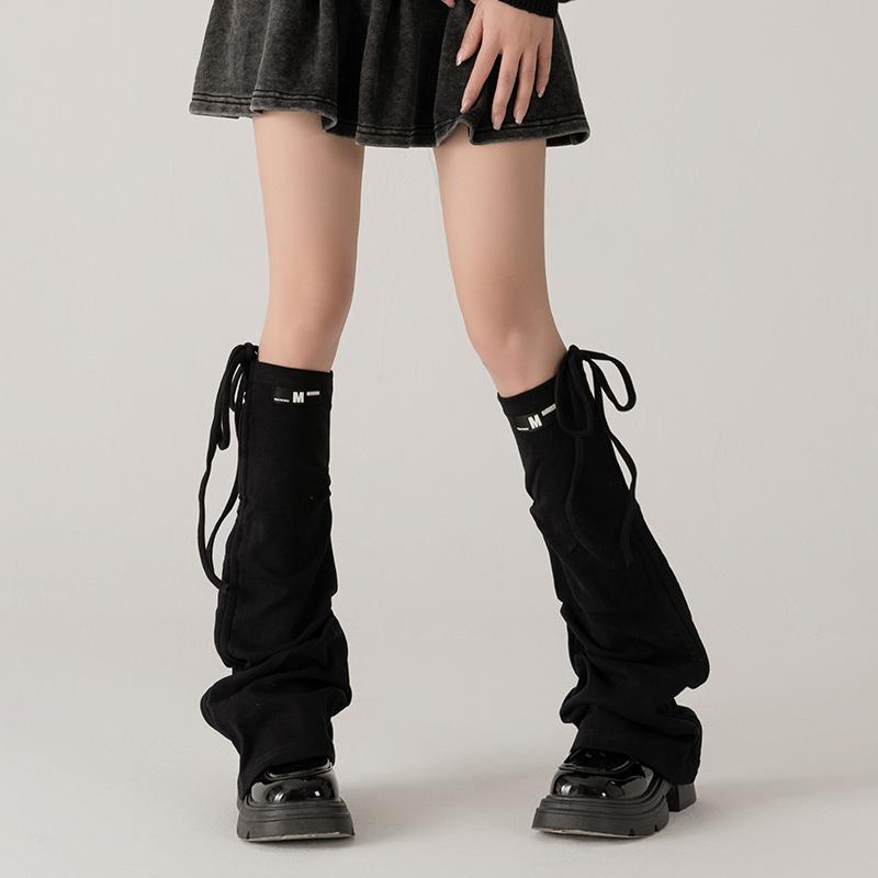 レッグウォーマー レディース おしゃれ カジュアル 細見え 防寒 黒 秋冬 くしゅくしゅ ドローストリング ひも y2k ラッパ ワイド ゆったり 靴下風 ギャ...