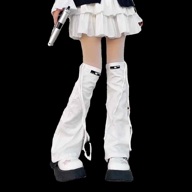 靴下 レディース おしゃれ カジュアル 細見え 防寒 白 ロング ミドル筒 過膝 伸縮性 ルーズフィット ひも y2k フレア 脚長効果