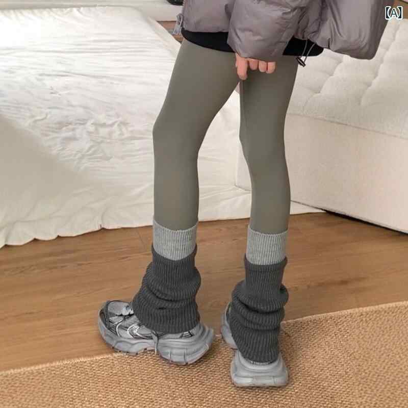 レッグウォーマー レディース おしゃれ カジュアル 細見え 防寒 配色 ニット 秋冬 ルーズソックス 重ね履き 伸縮性 jk 小腿カバー 春秋(4)