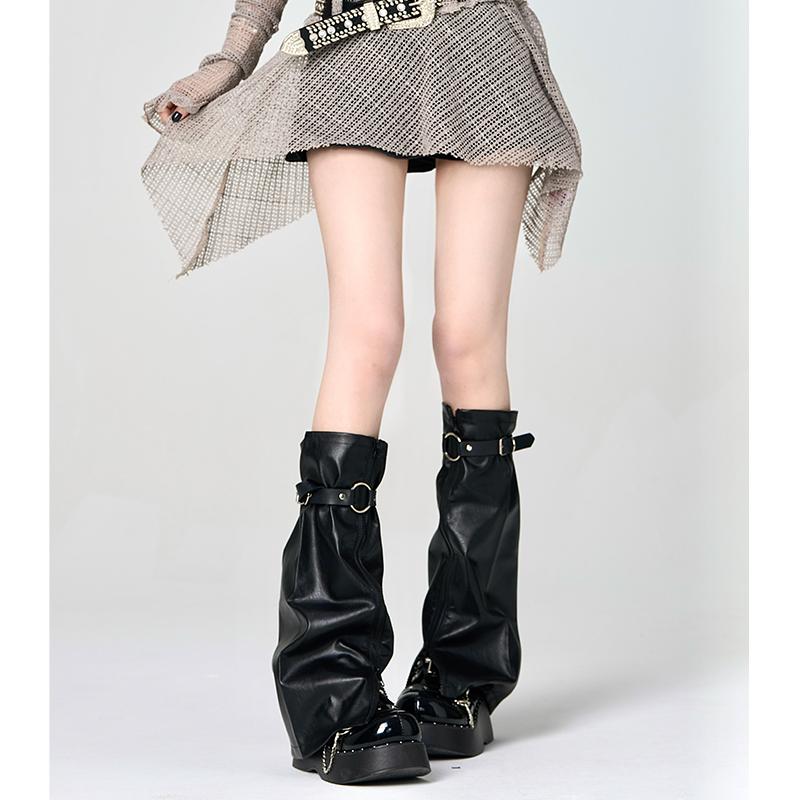 レッグウォーマー レッグカバー レディース おしゃれ カジュアル 細見え 防寒 カーキ フェイクレザー y..