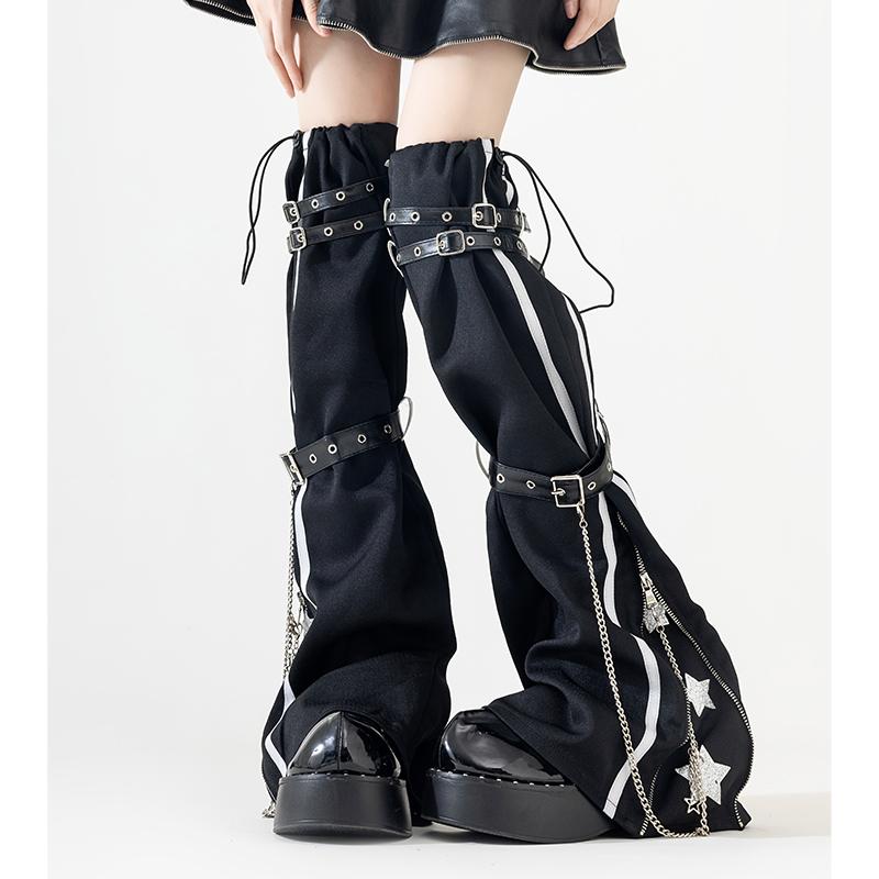 レッグウォーマー レディース おしゃれ カジュアル 細見え 防寒 星柄 チェーン パンク 暗黒 y2k ロリータ 美脚 ロング 過膝 太もも 細見え サブカル
