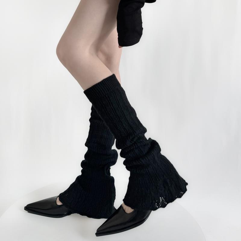 レッグウォーマー つぼみ フレンチ風 y2k 辛口 レディース おしゃれ カジュアル 細見え 防寒 美脚 シースルー 縦ストライプ メロー ニット 立体編み 透け感 重ね着 春秋