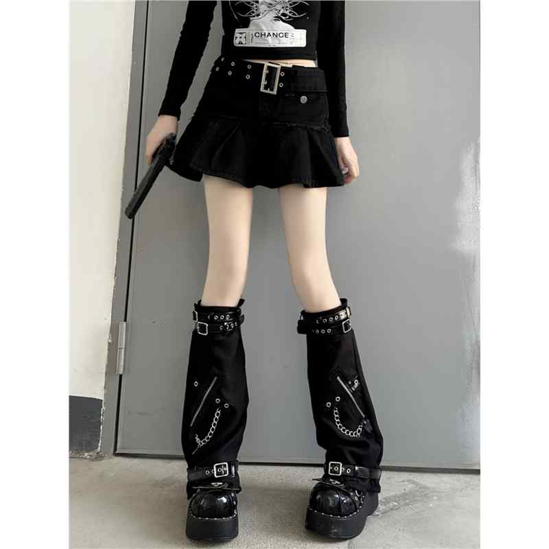レッグウォーマー レッグカバー レディース おしゃれ カジュアル 細見え 防寒 y2k 十字架 チェーン 皮バックル 個性 暗黒系 パンク ストリート jk サ...