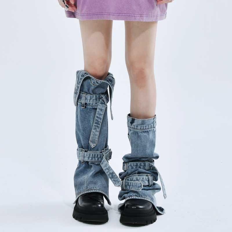 レッグウォーマー レッグカバー レディース おしゃれ カジュアル 細見え 防寒 デニム ひも y2k ヴィンテージ風 秋冬 アメリカン ストリート 細見え ルーズ シンプル